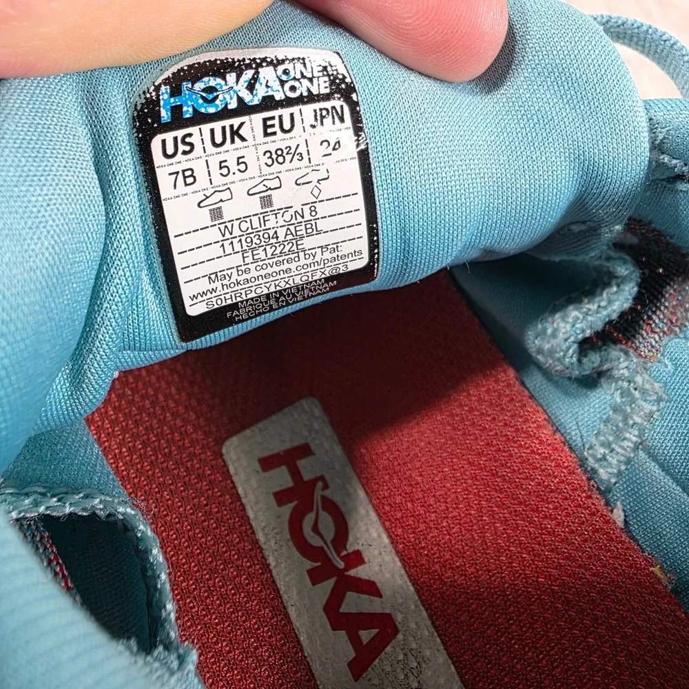 Hoka Clifton 8 Womens 7B Running Shoes Aegean Blue Red 1119394 AEBL